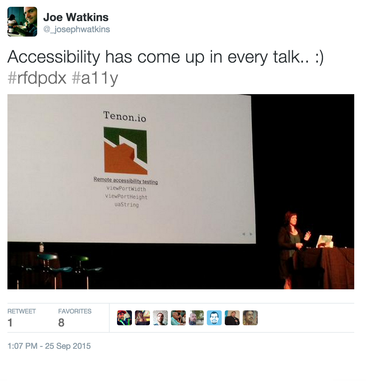 Tweet about accessibility being mentioned in every talk